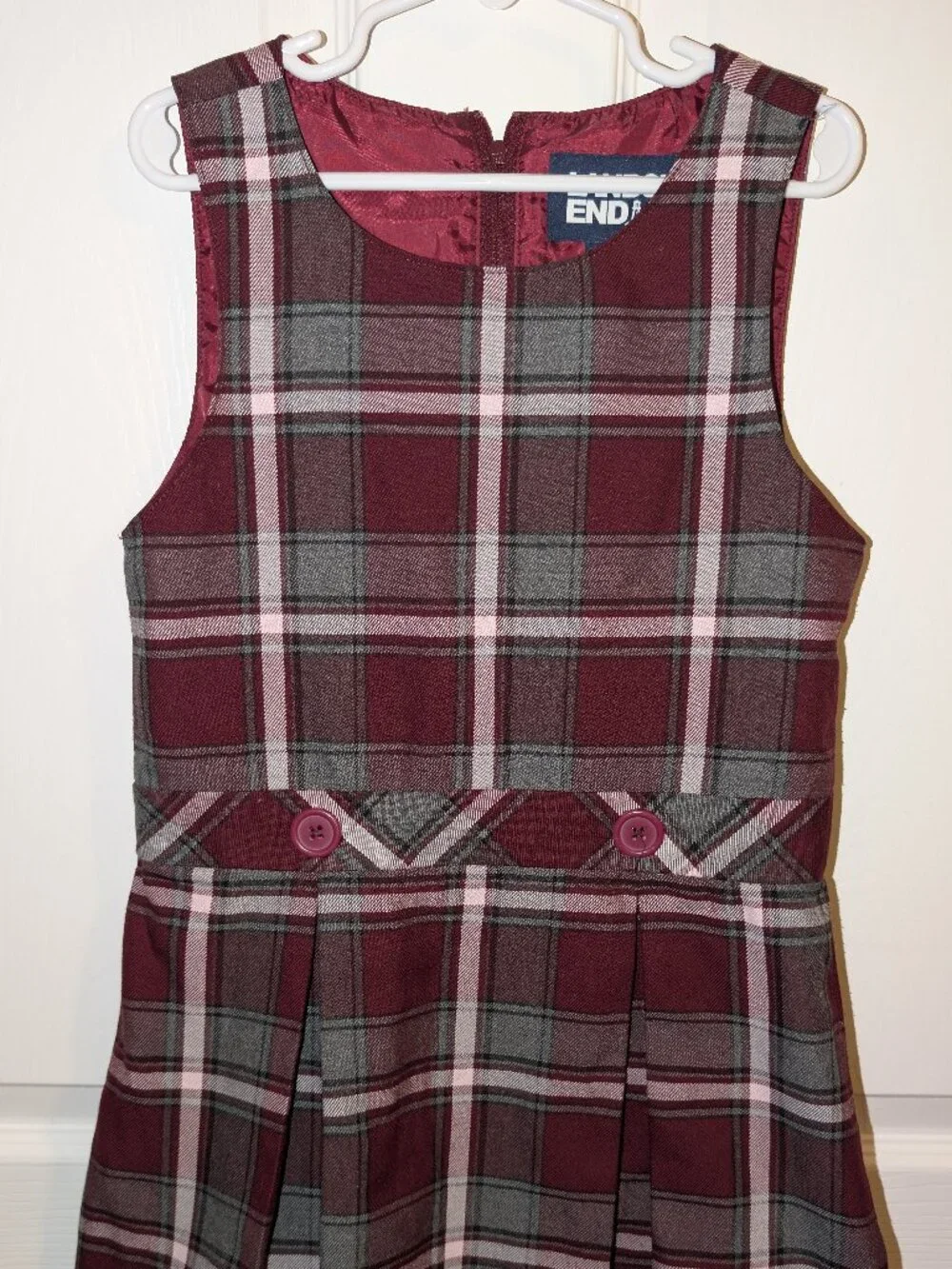 Lands End Girls 6 burgundy / gray plaid jumper school uniform